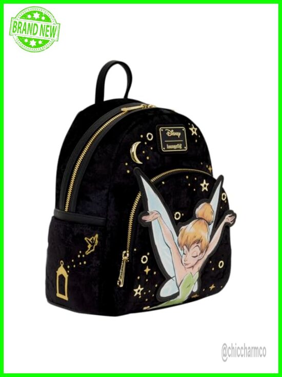 Tinker Bell Mini Backpack Velvet Faux Leather Loungefly Disney